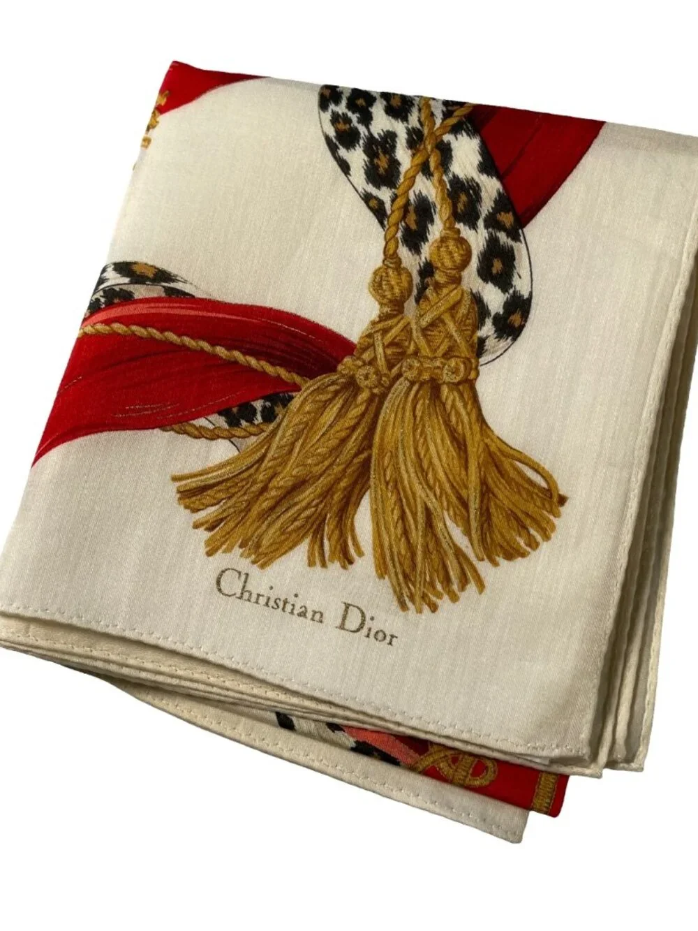Vintage Christian Dior Leopard Ribbon Cotton Scarf | Never Worn